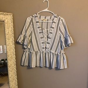Gray & White Striped Top
